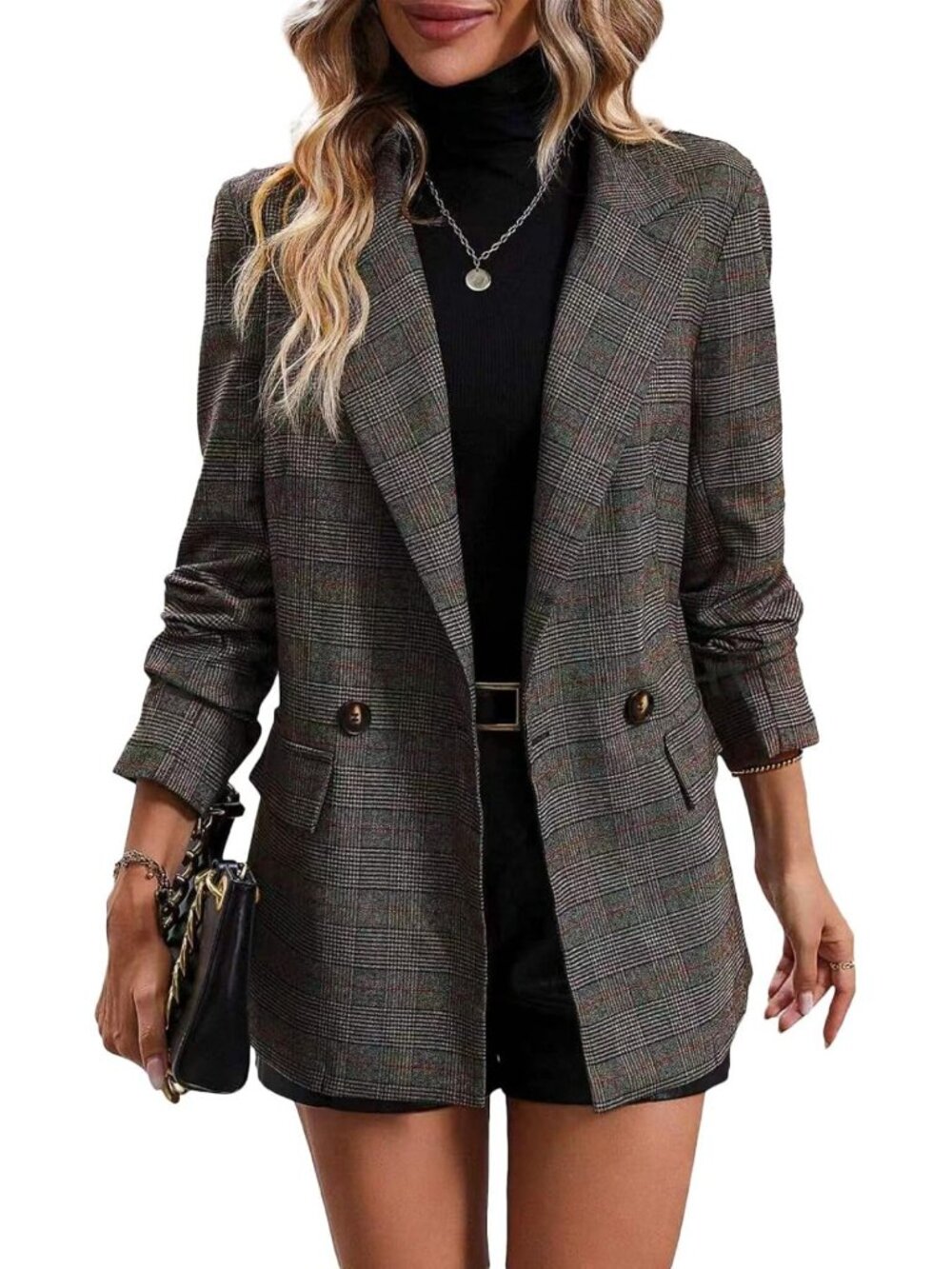 Chic Women's Fall Plaid Blazer & Houndstooth Jacket - Business Casual Style